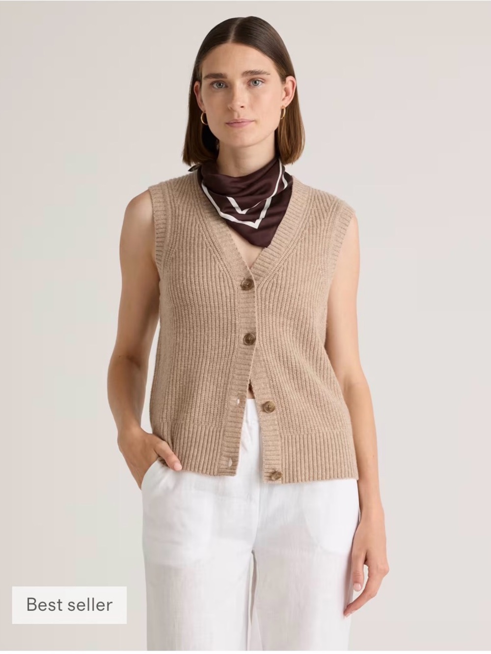 Quince- Mongolian Cashmere Fisherman Sweater Vest- oatmeal